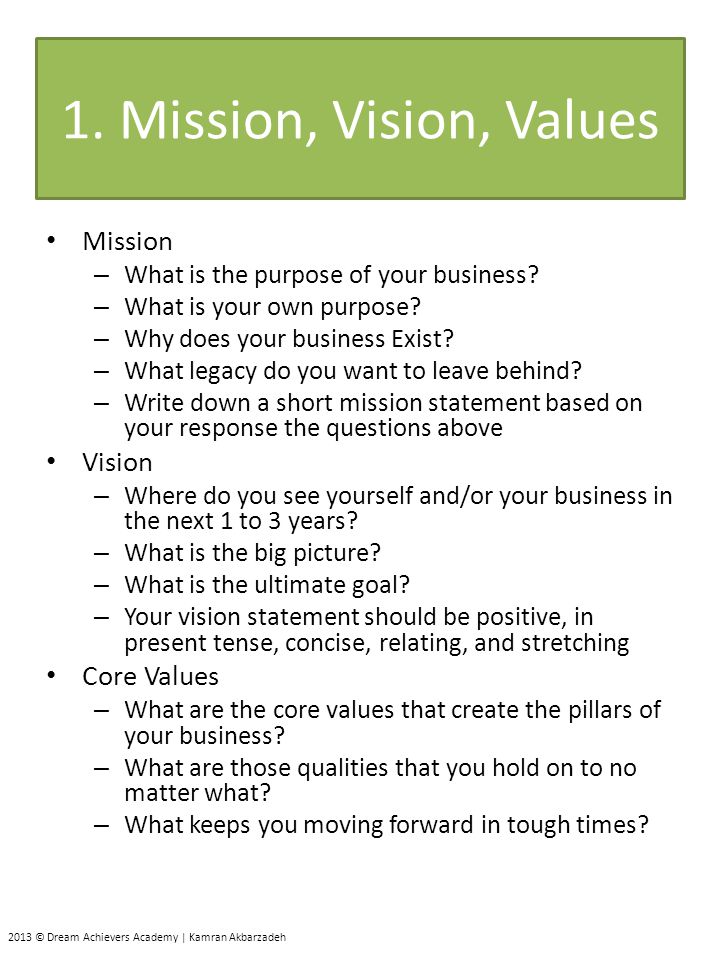 Business Plan Basics: Vision Statements, Mission Statements, and Objectives